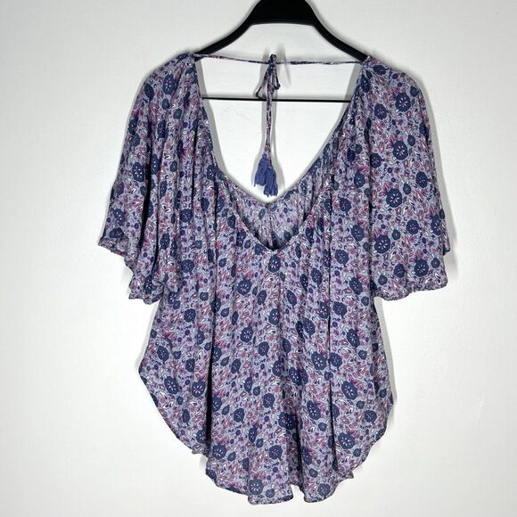 Spell & The Gypsy Sz L Kombi Flutter Top Floral Lavender Purple Blouse - Picture 3 of 10